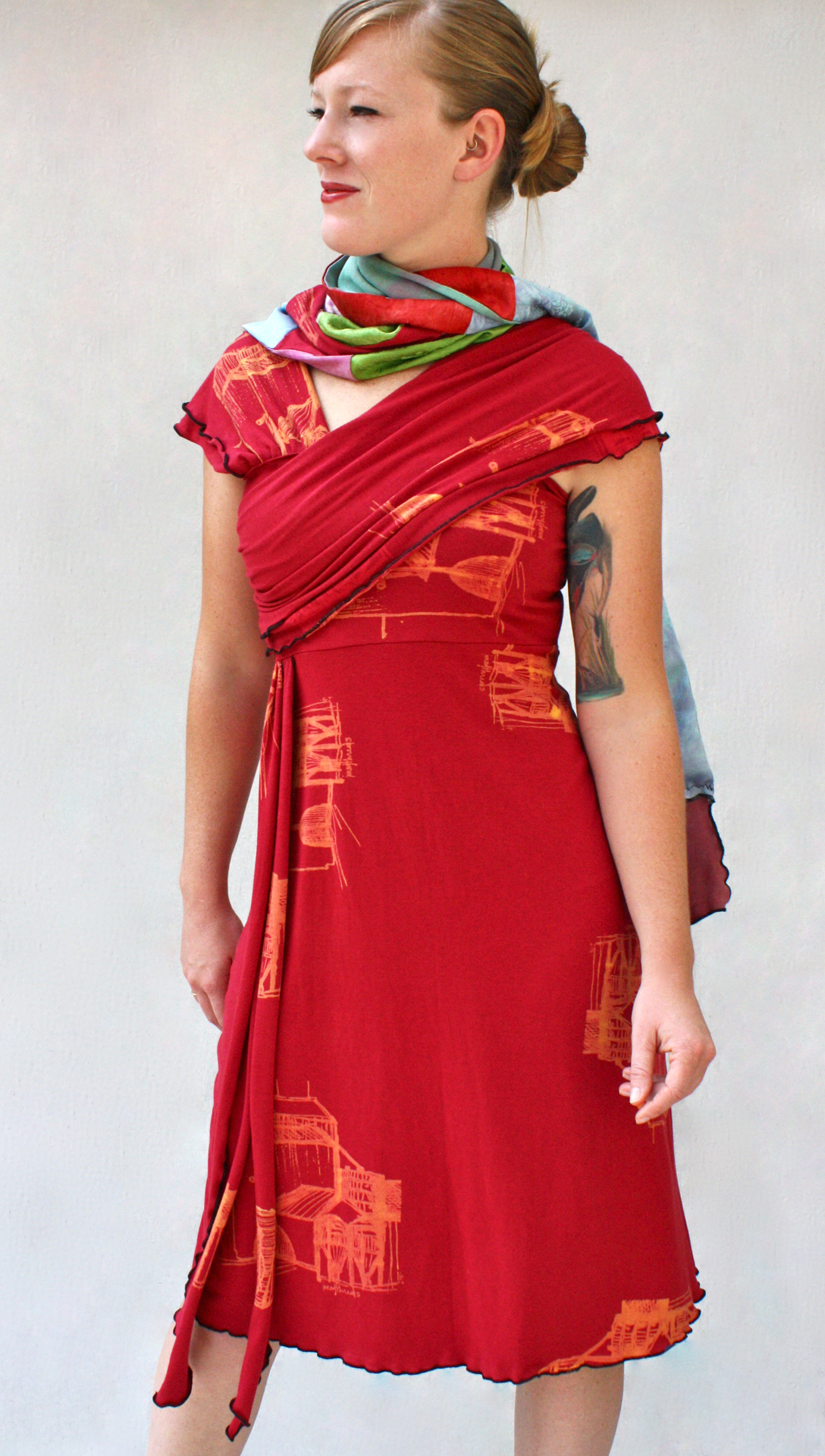 Double Collage Scarf & Draped Dress