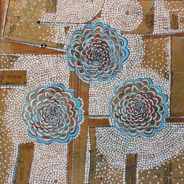 "Chrysanthemums," 24" x 24", mixed media on wood, private collection