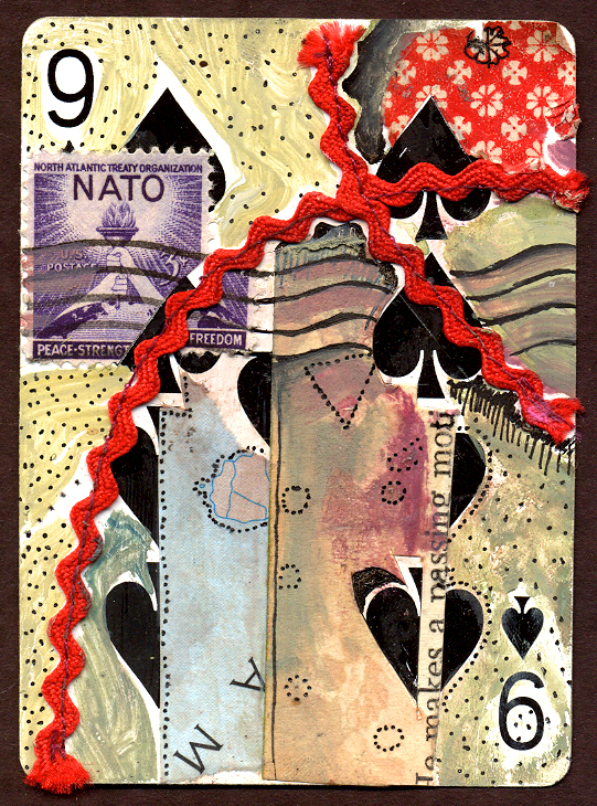 "Nine of NATO," mixed media on playing card, private collection
