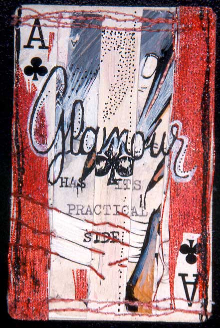 "Glamour," mixed media on playing card, private collection