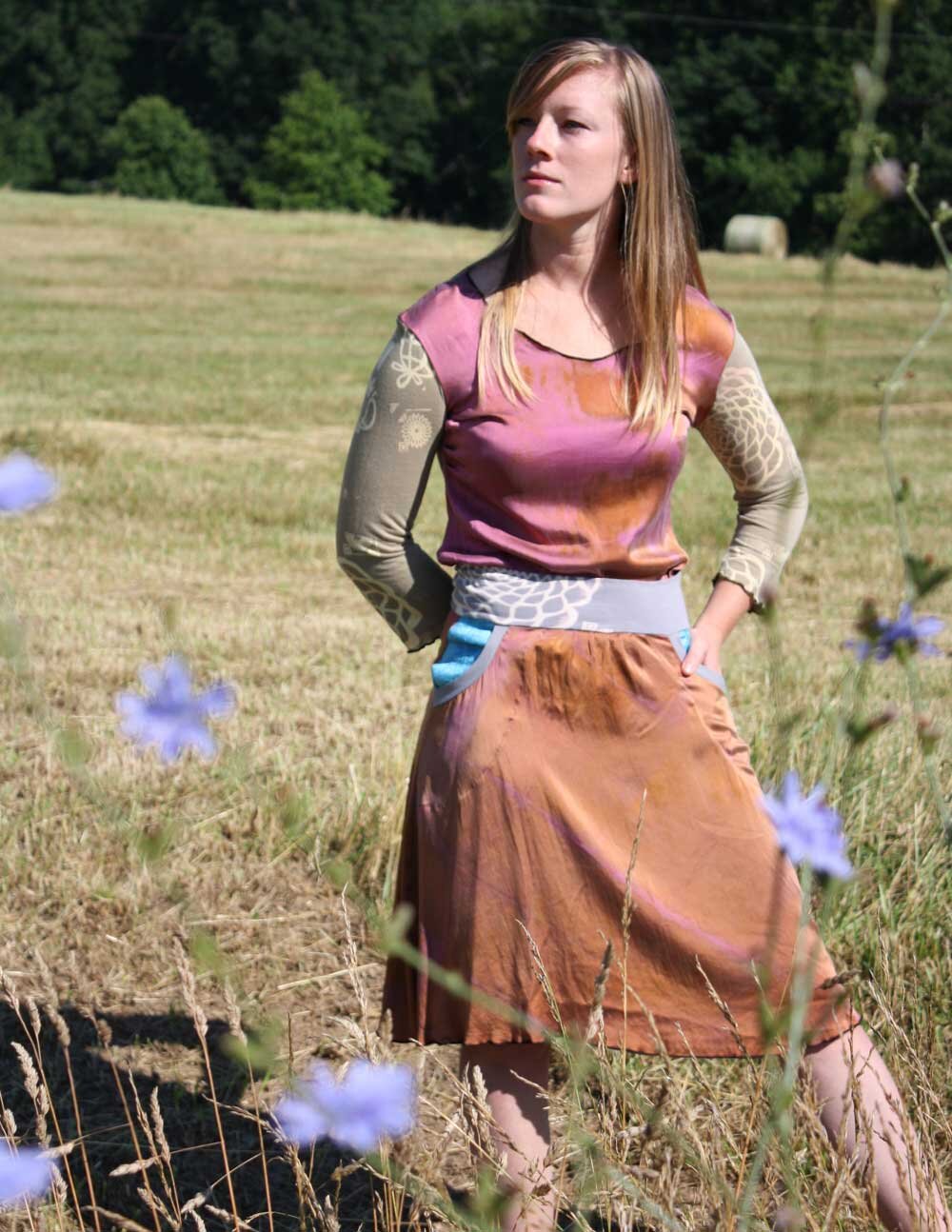 Tortoiseshell Tee and Pocketed Silk Skirt, North Carolina