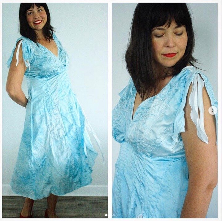 custom dress, hand dyed pale blue, 2020