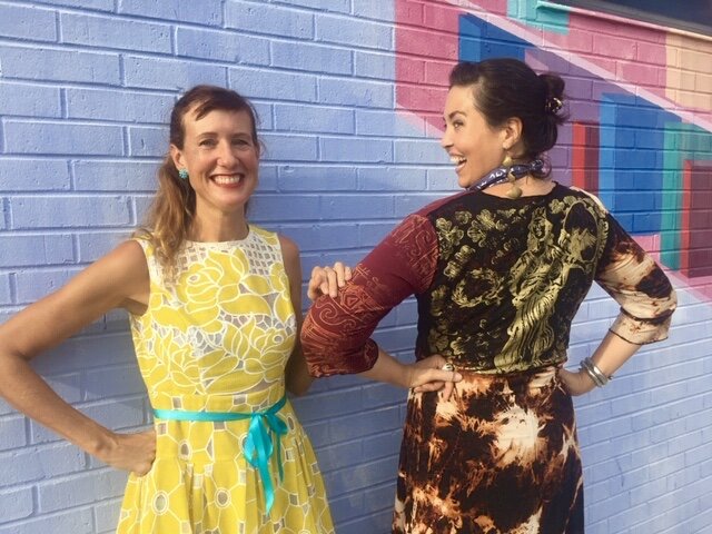 The artist with client Cathryn the Grateful in her commissioned St. Sofia dress