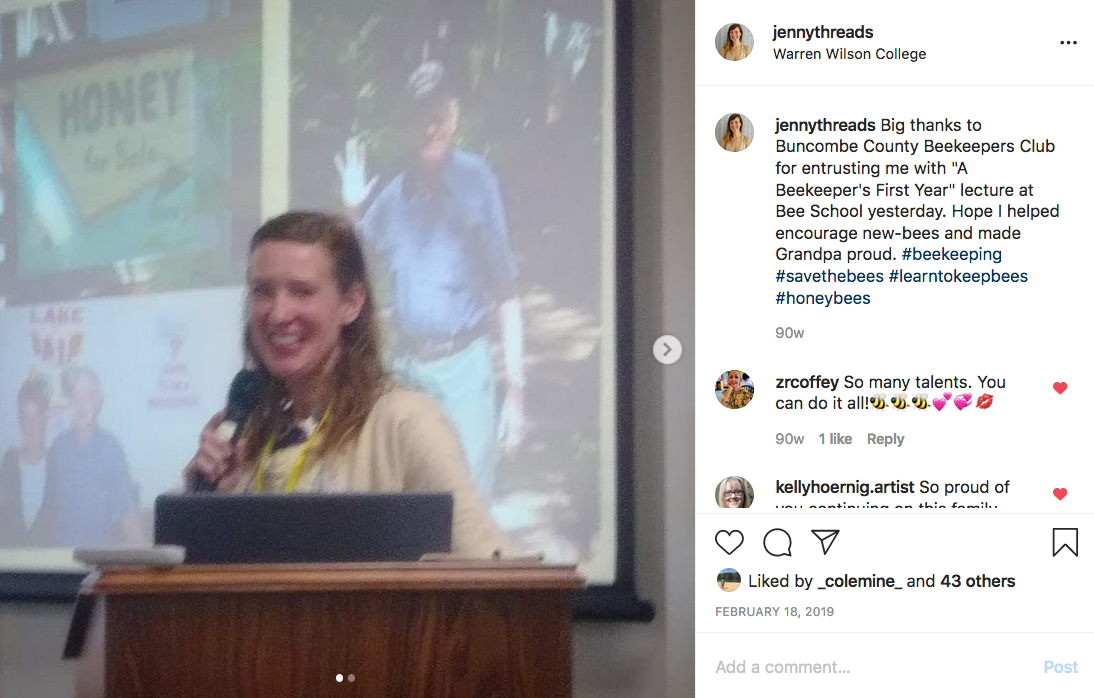 Jen presenting "A Beekeeper's First Year" 2019