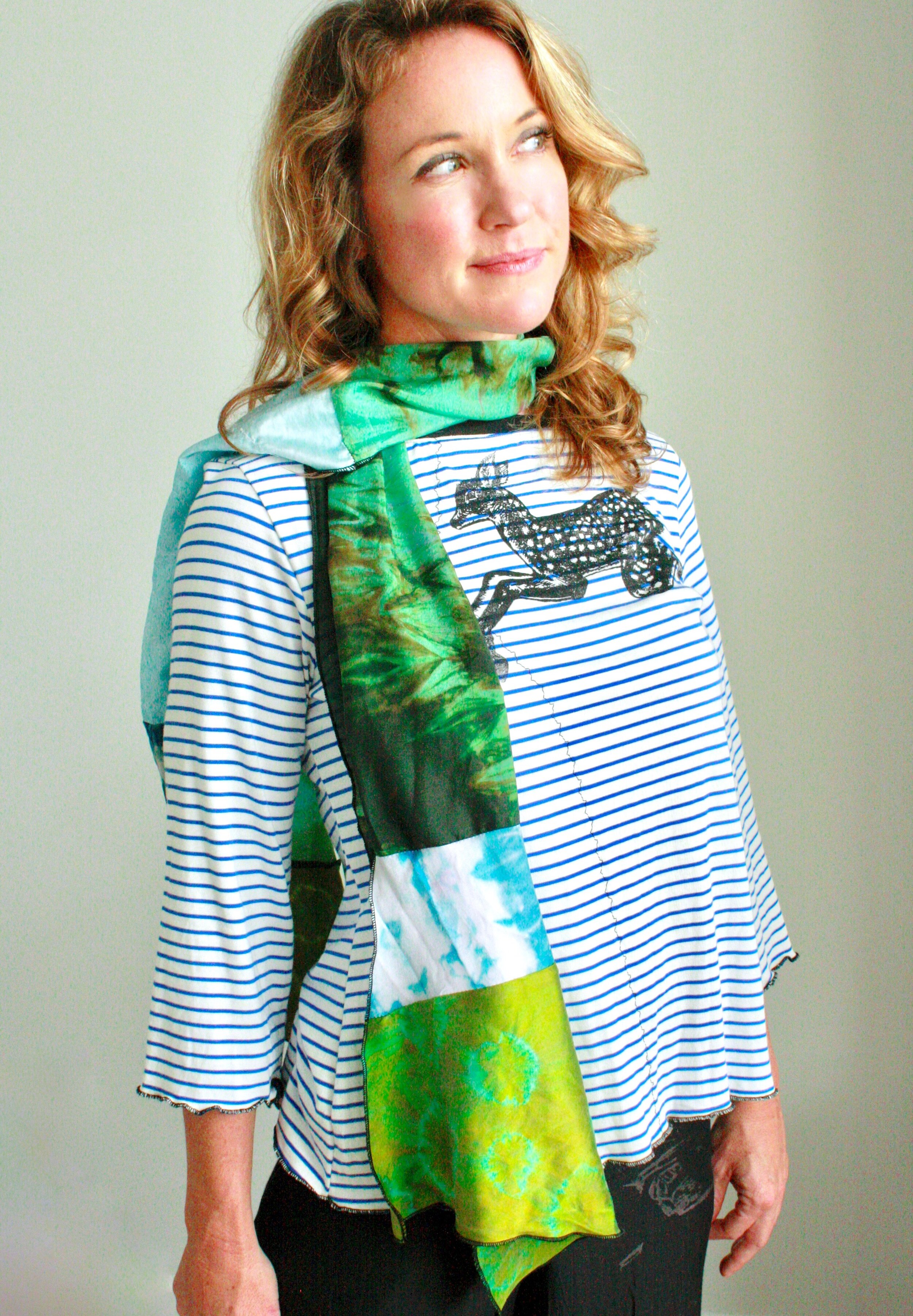 Leaping Fawn Tee &amp; Silk Collage Scarf, 2020