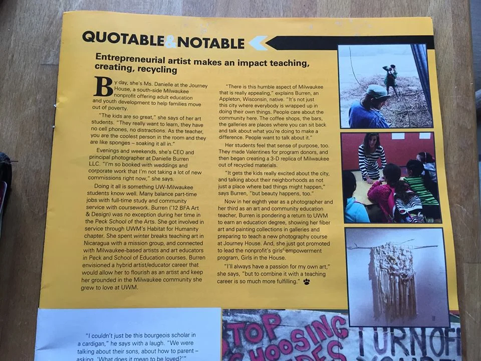 Feature in University of Wisconsin-Milwaukee Alumni Magazine 's "Quotable & Notable" section, 2015