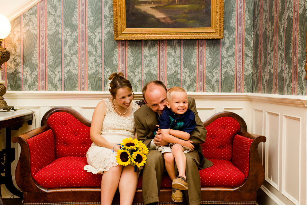 Bride & Groom portrait in The Brewster Inn lobby 