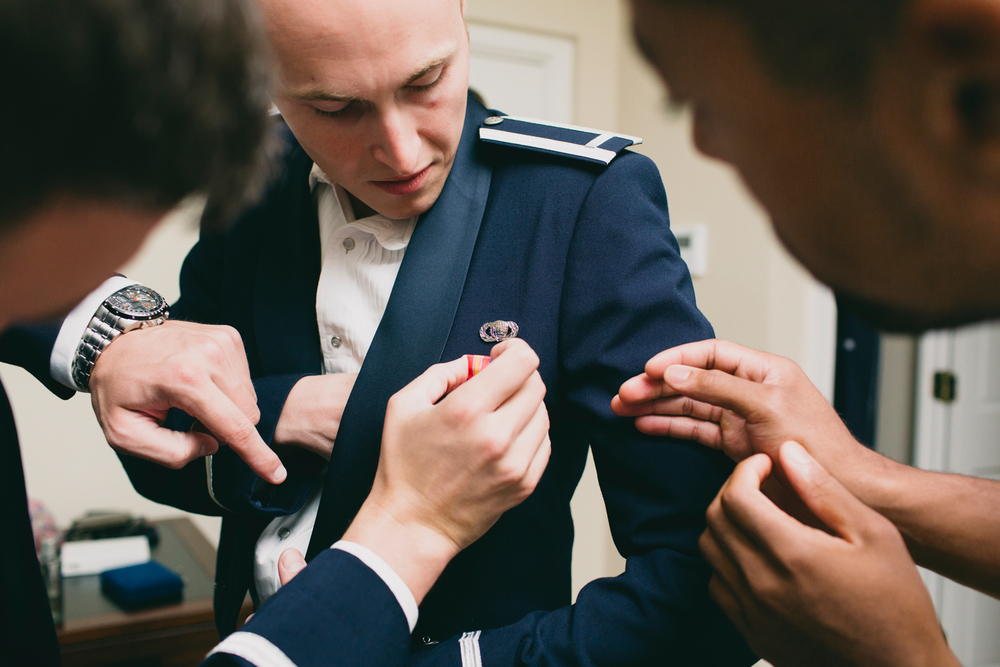 Groom getting ready at West Point