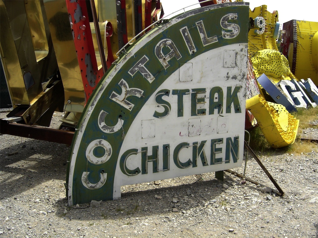 The Green Shack sign advertising what it was famous for: Cocktails and Chicken