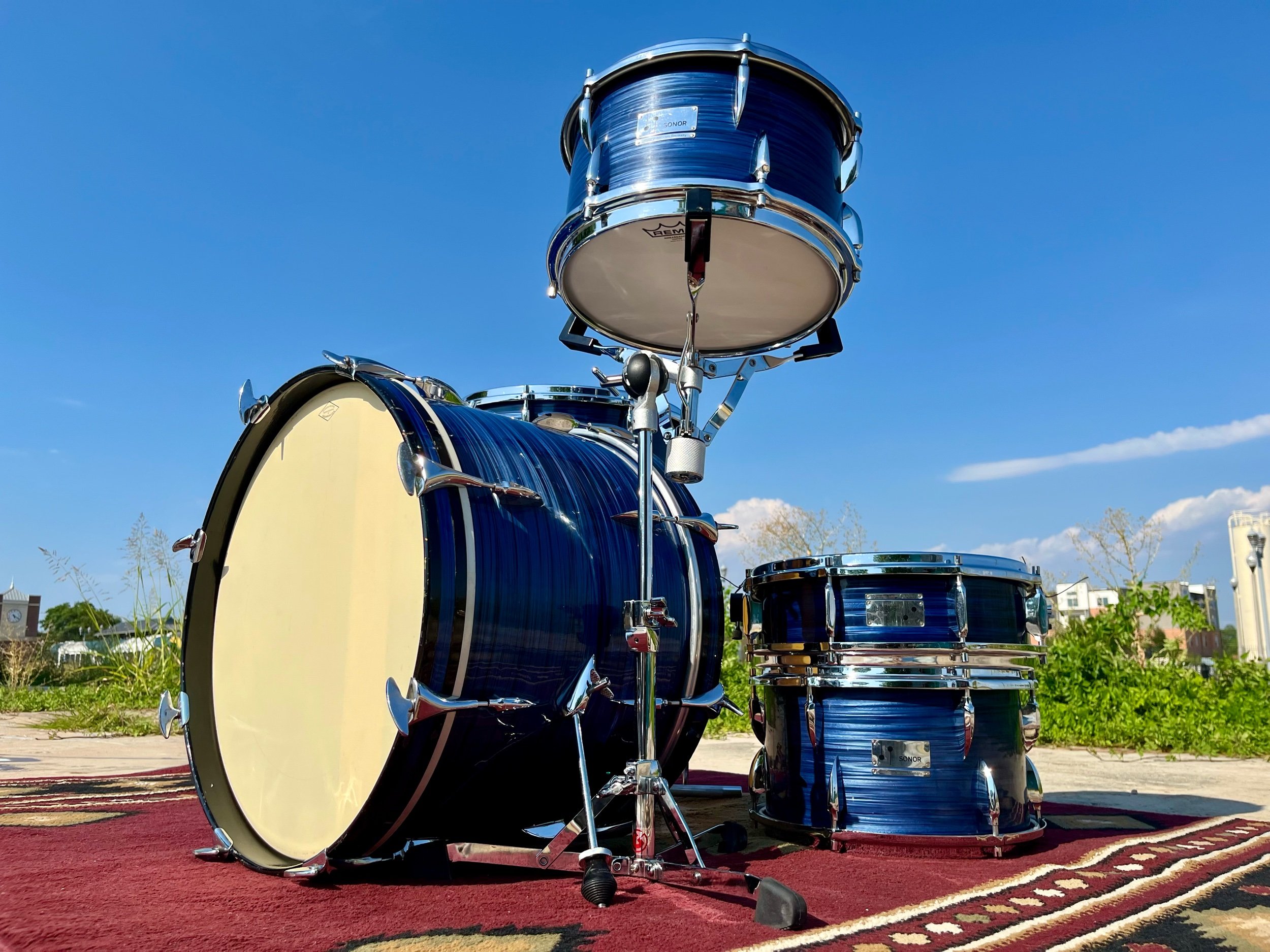 Sonor Teardrop drum set 1960's blue wrap drums for sale