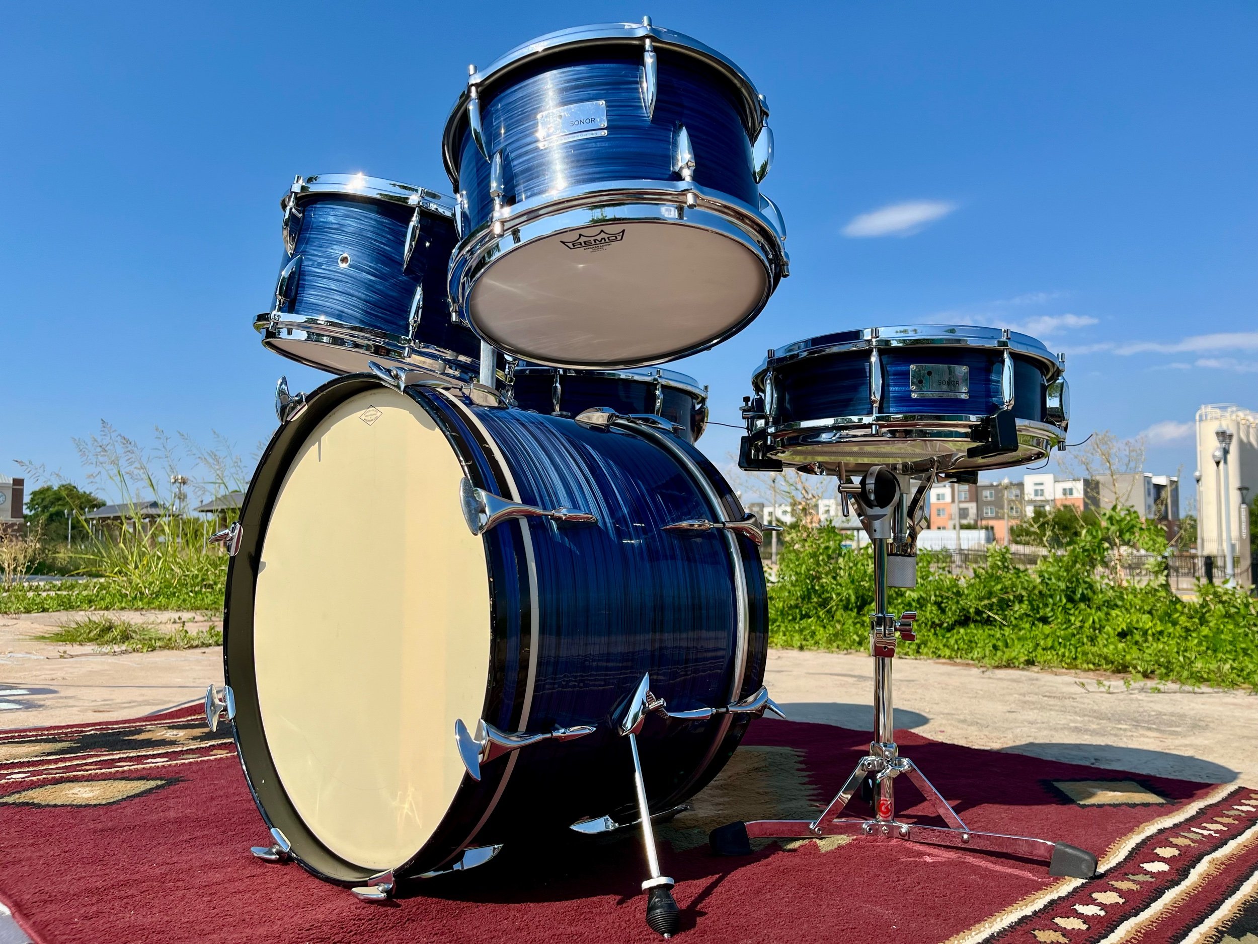 Sonor Teardrop drum set 1960's blue wrap drums for sale