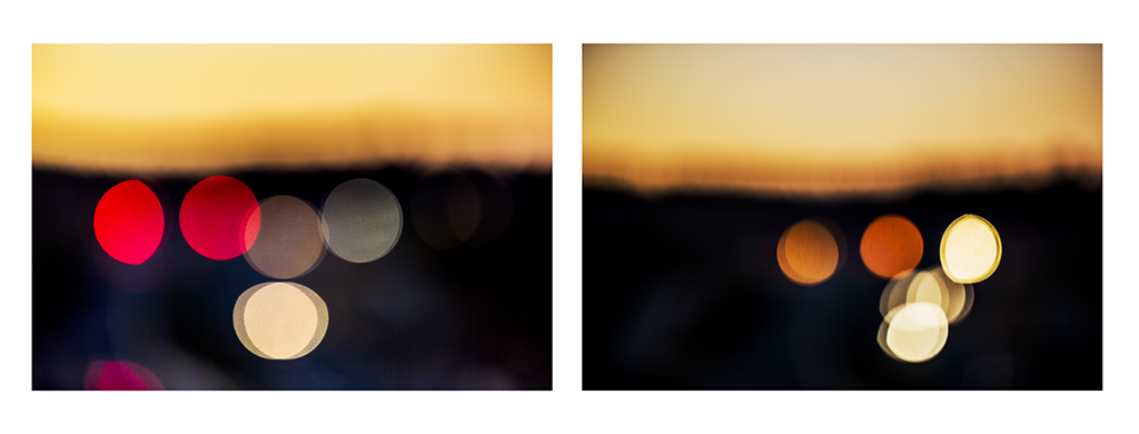 Untitled (lights at dusk) #1 (l) and #2 (r) Chromogenic photographs on glossy paper. 32cm x 48cm (image) 46cm x 61cm (paper size) Available for viewing at The Photography Room