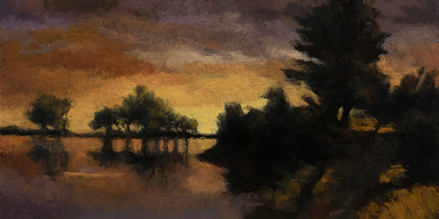 Twilight Pond by M Francis McCarthy - 5x10 Oil on Wood Panel