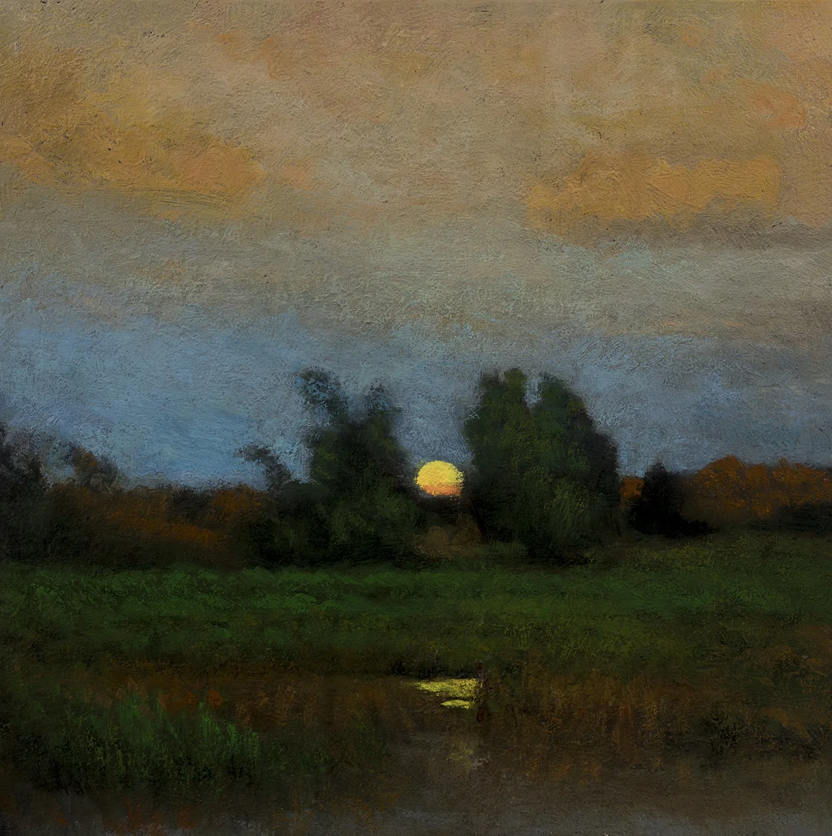 Study after: George Inness - Moonrise by M Francis McCarthy - 8x8 Oil on Wood Panel