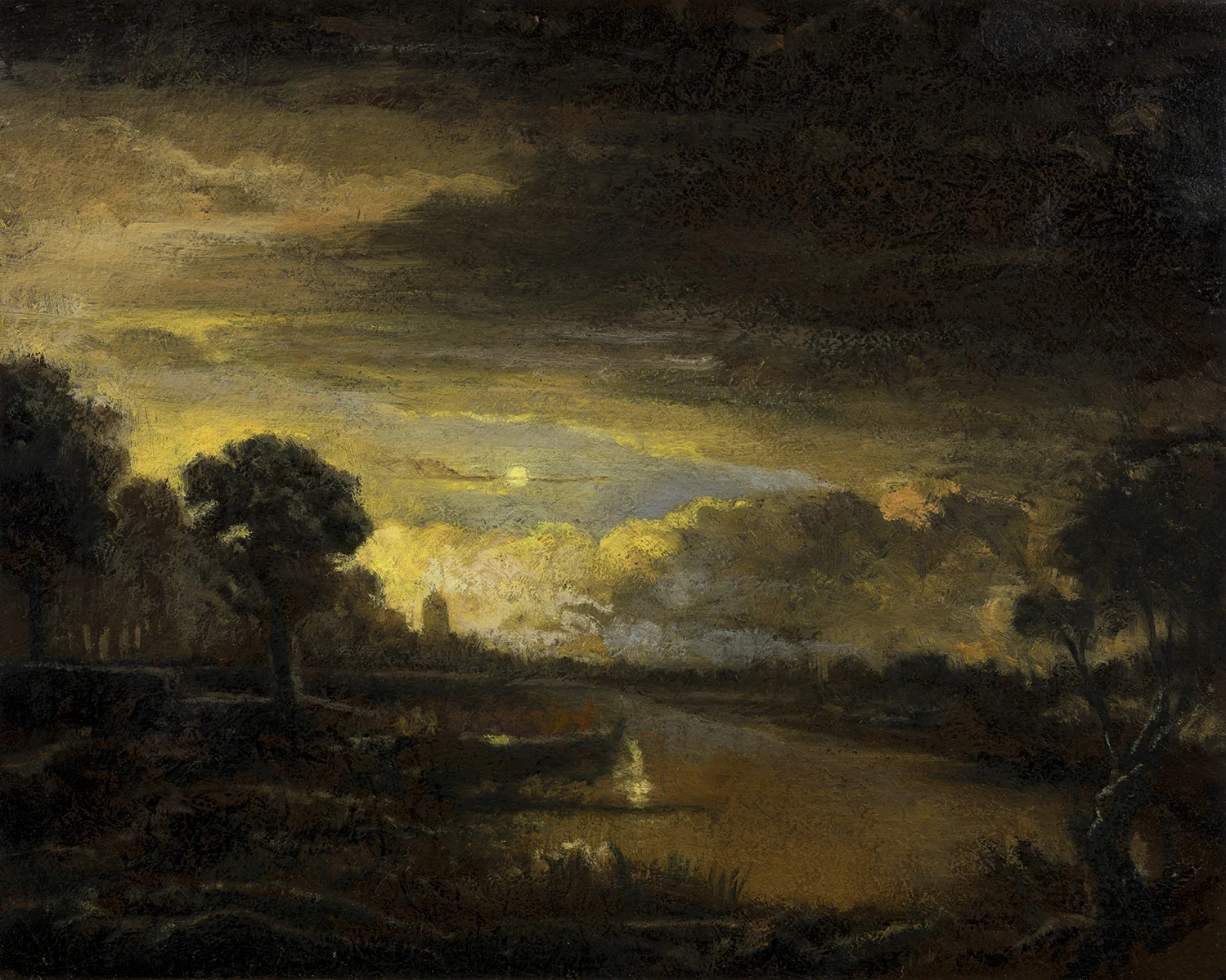 Study after: Aert Van Der Neer River Scene by M Francis McCarthy - 8x10 Oil on Wood Panel
