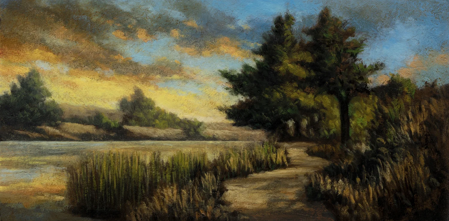 Path by the Pond by M Francis McCarthy - 7x14 Oil on Wood Panel