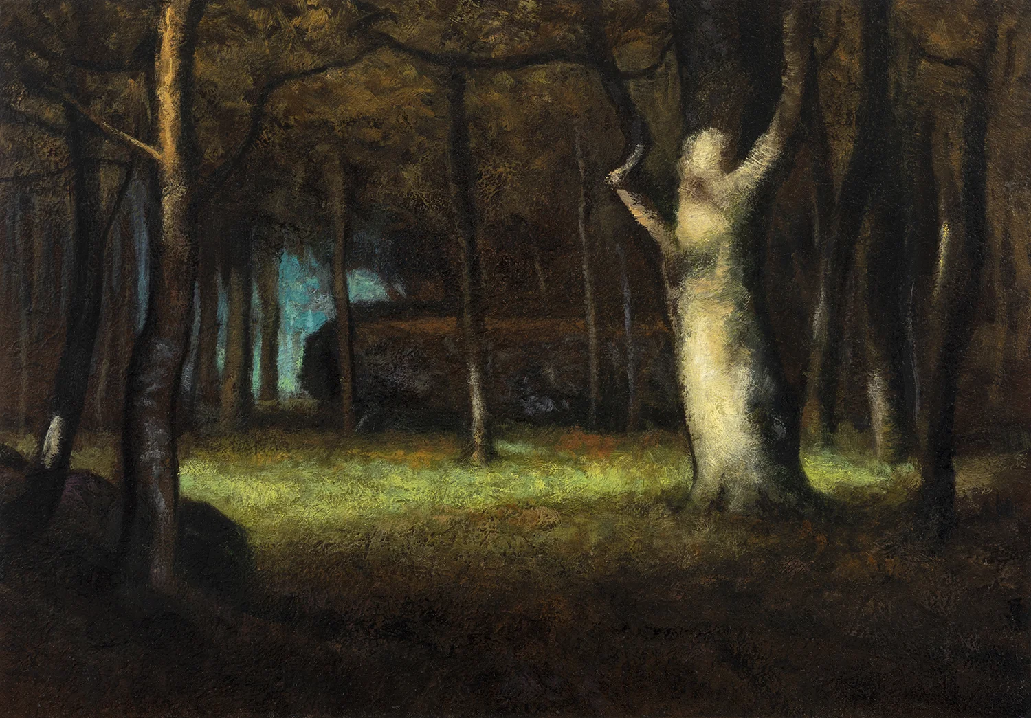 Study after: George Inness Sunset in the Woods by M Francis McCarthy -7x10 Oil on Wood Panel