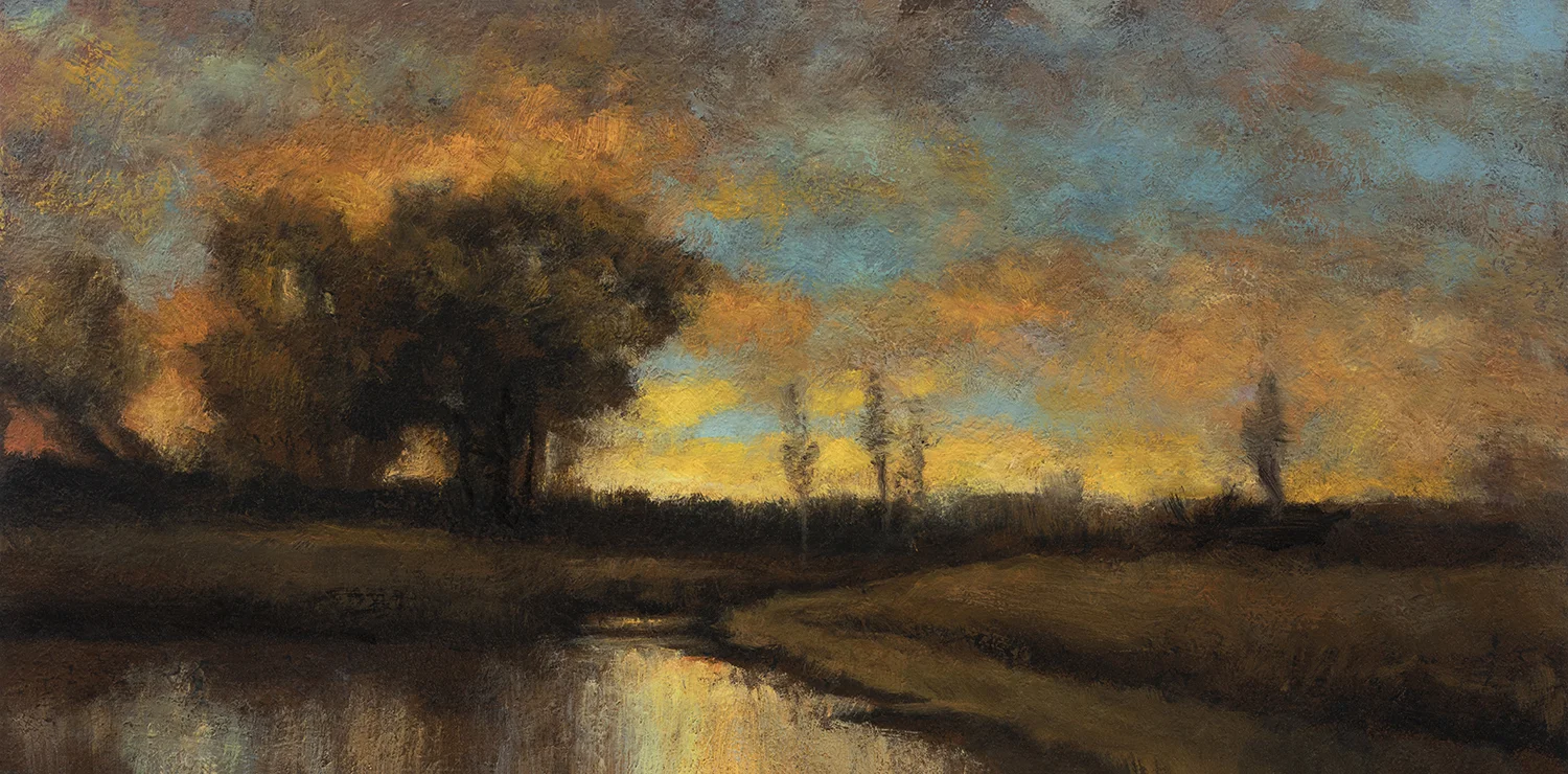 Study after: Charles Appel - Evening sunset with river by M Francis McCarthy - 5x10 Oil on Wood Panel