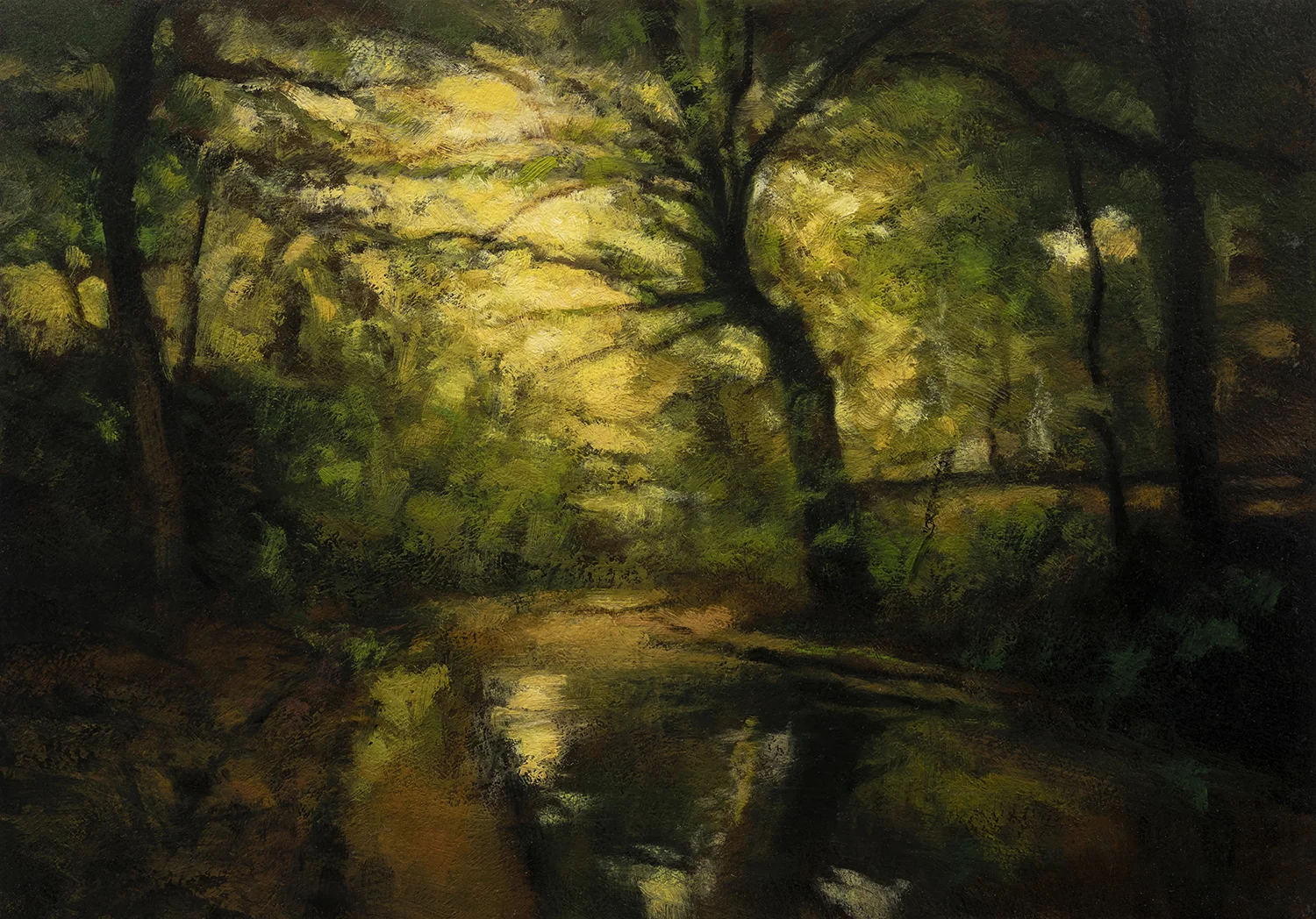 Twilight Woods by M Francis McCarthy -7x10 Oil on Wood Panel