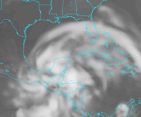 Simulated satellite view of the system in the southern Gulf on Wed.