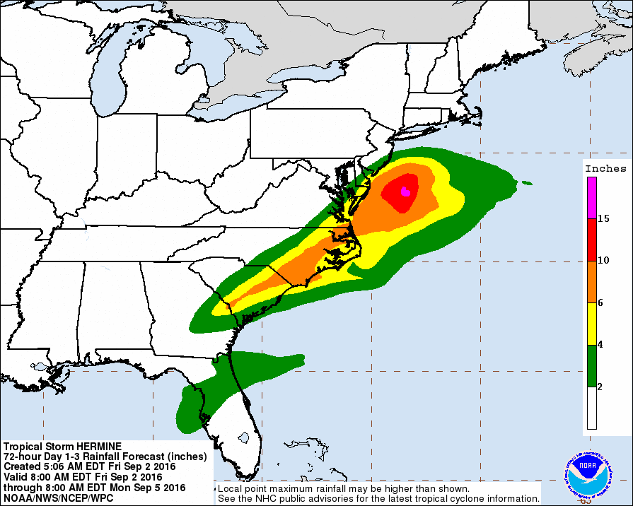 Rainfall projection based on the latest NHC forecast.