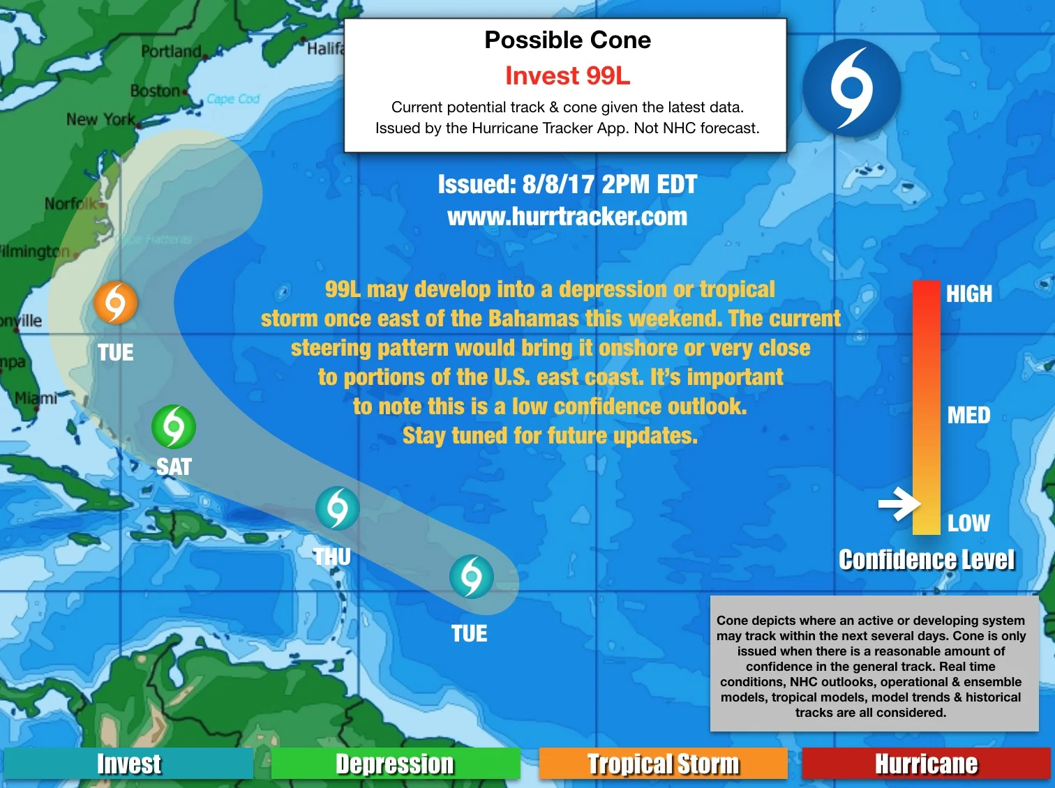 Based on the latest data, we believe 99L will develop and may track very close to portions of the SE U.S. coast early next week. Lots of time to watch.&nbsp;