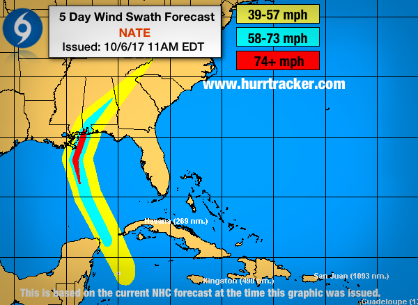 Latest wind swath forecast from the NHC.