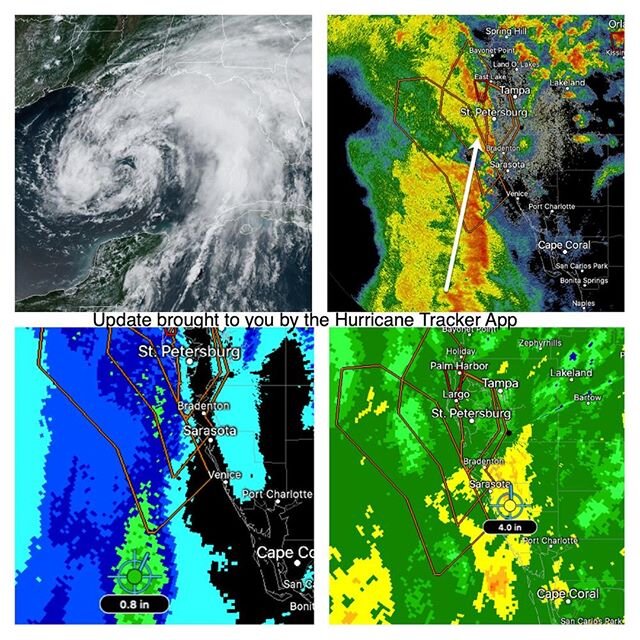 An intense feeder band w/gusts to ts force is moving onshore along the W FL coast. Rain rates are near an inch per hour and & 2-4"+ has already fallen in the Sarasota/Tampa region. Stay off the roads if you can as flash flooding is likely. #