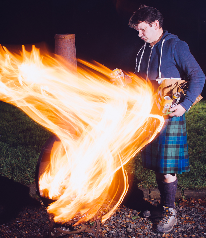 Three light set-up. Third light directly behind Hamish to give that defining light on his shoulder. 35mm f/4 1.3 secs ISO 200