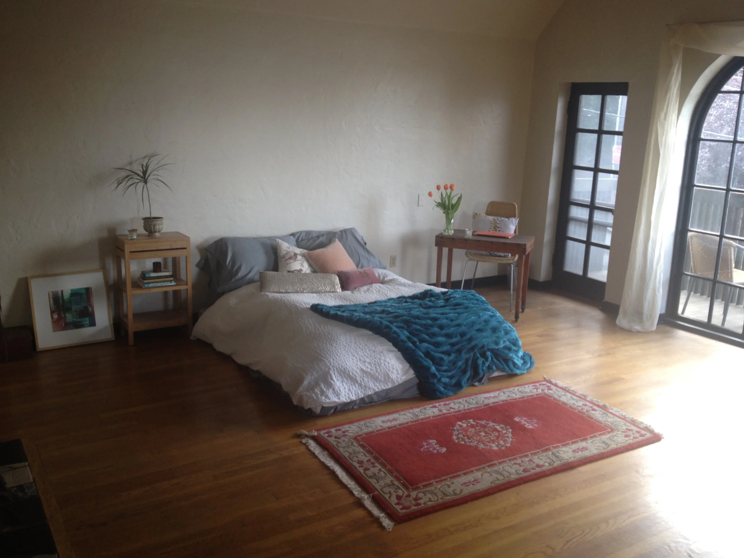 My former living room. Now my writing area, bedroom, living room, yoga and dance studio.. 