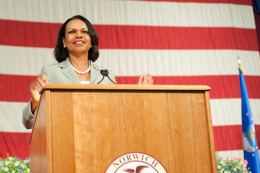 Former Secretary of State Condoleezza Rice speaks at Norwich University.