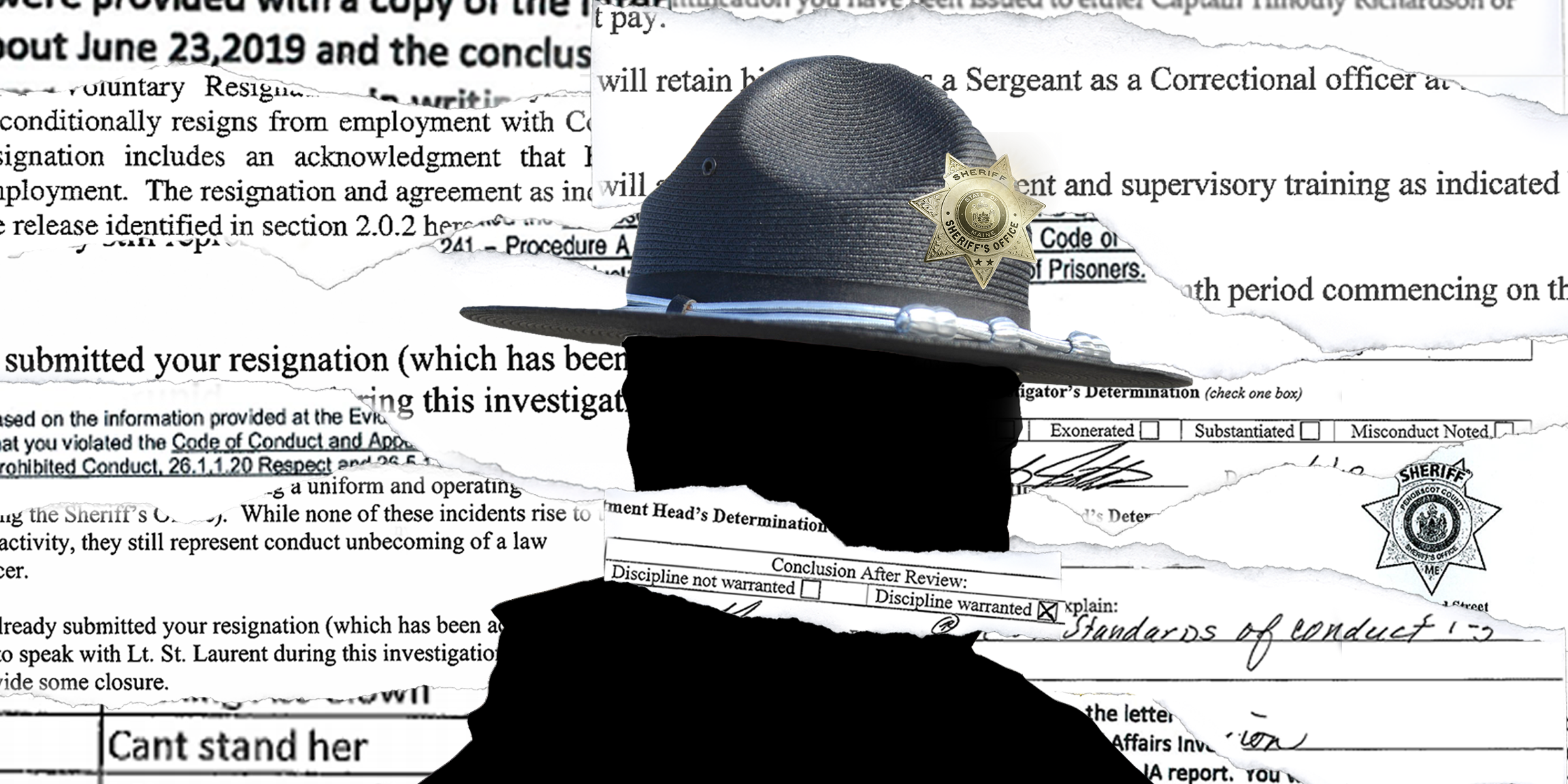  This illustration paired with a piece that examined transparency in Maine’s public law enforcement discipline records. 