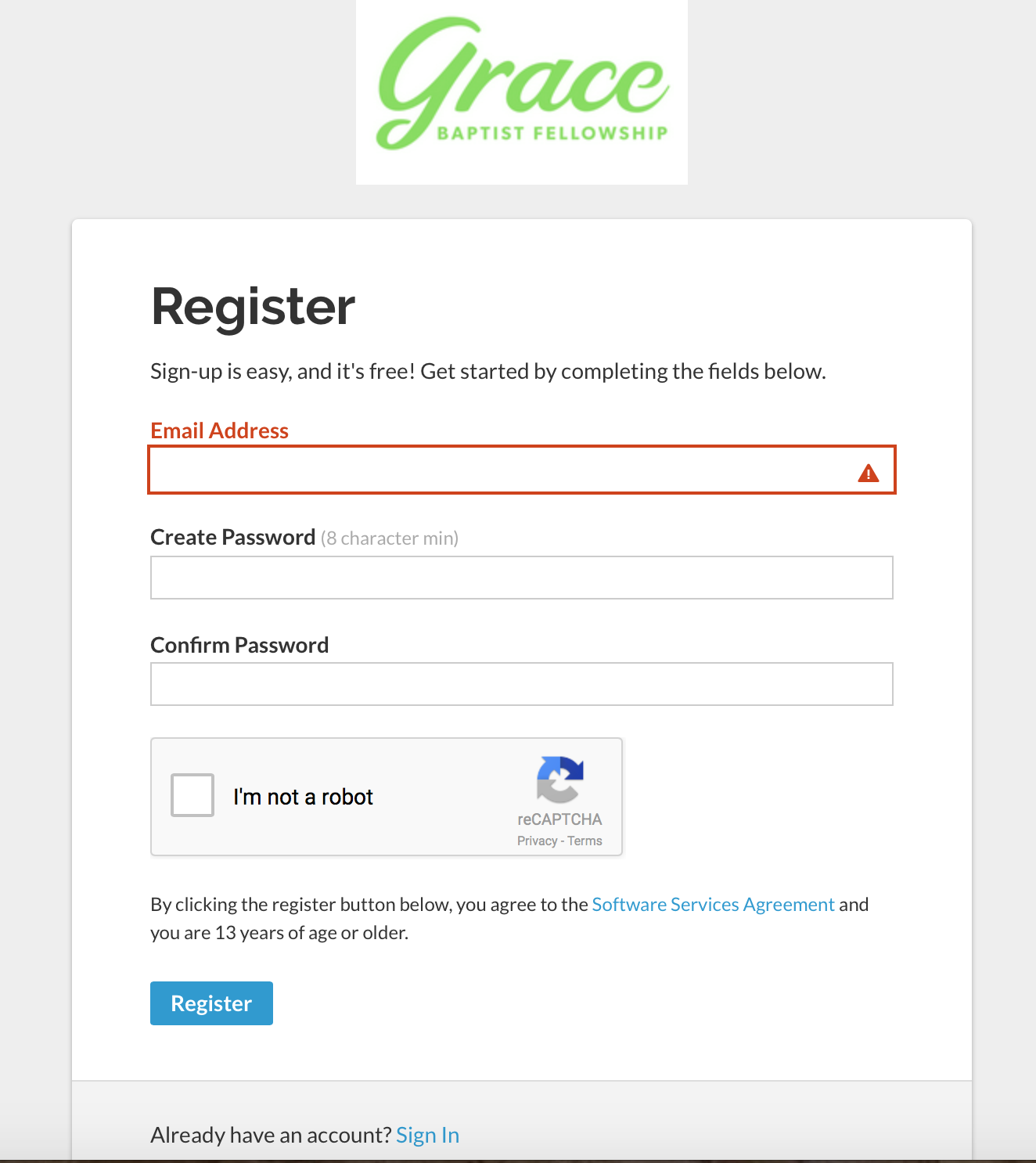 Fill out all the information. Then click the "I'm not a Robot" box. It will have you click on certain parts of a picture to verify that you are a real person. Then click Register! You will then receive an email.