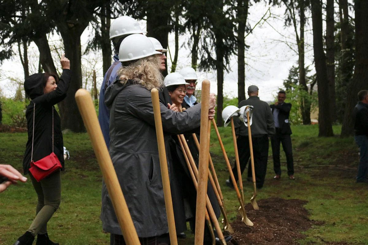Officials break ground outside Salt House Church for the Eastside’s first permanent women and family shelter. Workers hope to complete construction in 2020. Kailan Manandic/staff photo