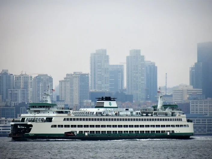One of the state's iconic ferries heads west from Seattle in January, 2019. (Patch file photo/Neal McNamara)