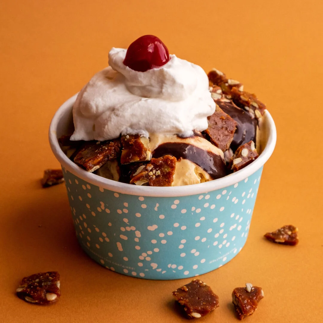 The seasonal sundae at Molly Moon’s combines pumpkin clove ice cream with hot fudge and housemade whip cream.IMAGE: COURTESY MOLLY MOON’S