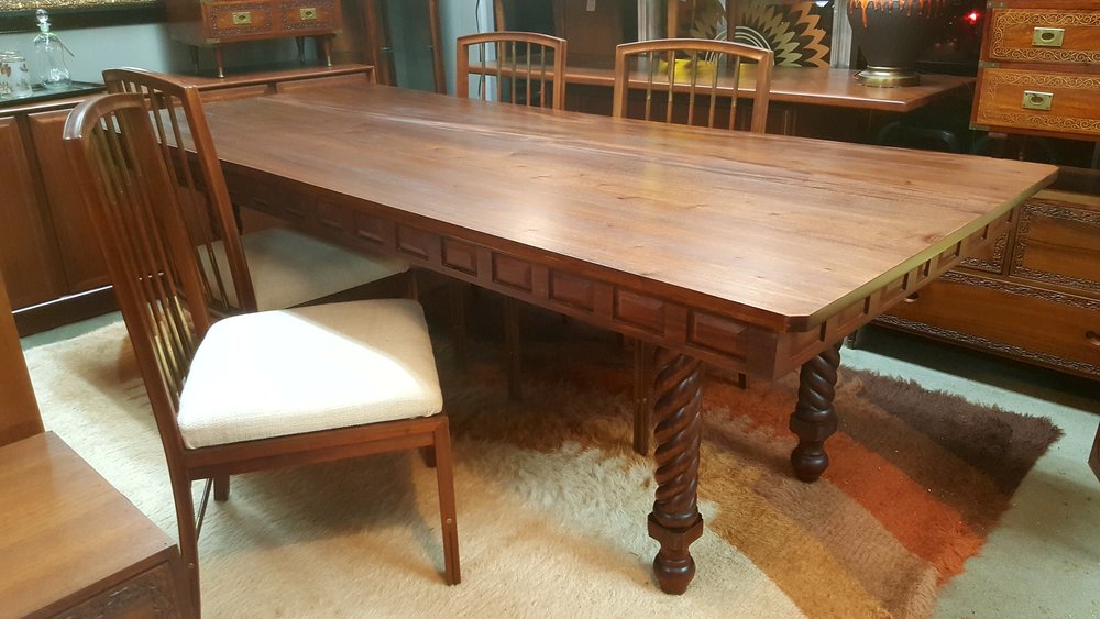 Hand Crafted Solid Mahogany Refectory Dining Table With Carved Barley Twist Legs Peg Leg Vintage Hand Crafted Solid Mahogany Refectory, Hand Crafted Dining Room Tables