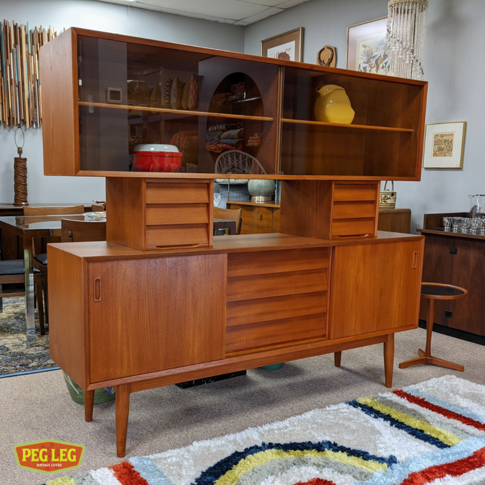 Danish Modern teak credenza with elevated hutch by Lyby Mobler — Peg Leg  Vintage
