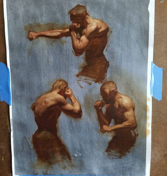 Practicing and playing with some paint. Oil on watercolor paper, 18&quot;x24&quot;. #allaprima #oilsketch #oilpainting #figuresketch #figurativeart #contemporaryrealism #bareknucklebrawler #boxer #fighter #art #artistofinstagram #artoftheday #realism