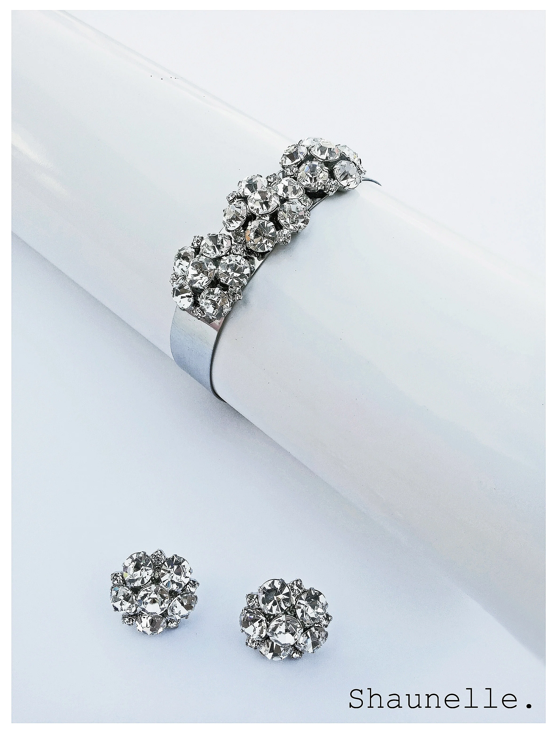 Preciosa crystal chaton flower cuff bracelet & large stud earrings.