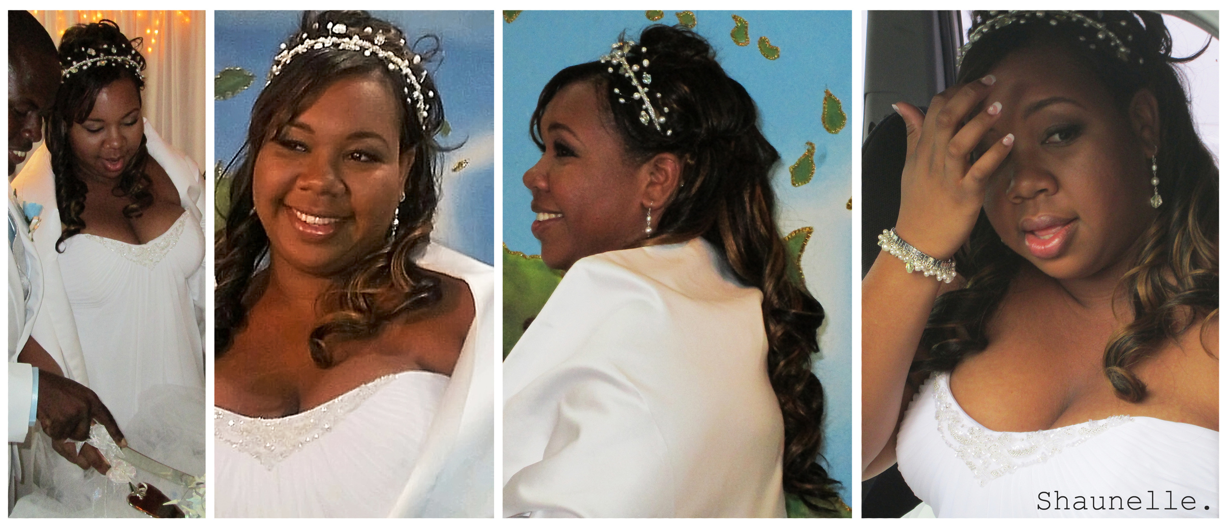 Real Bride: Stephanie Whimsical headpiece featuring Swarovski & cultured pearls. 