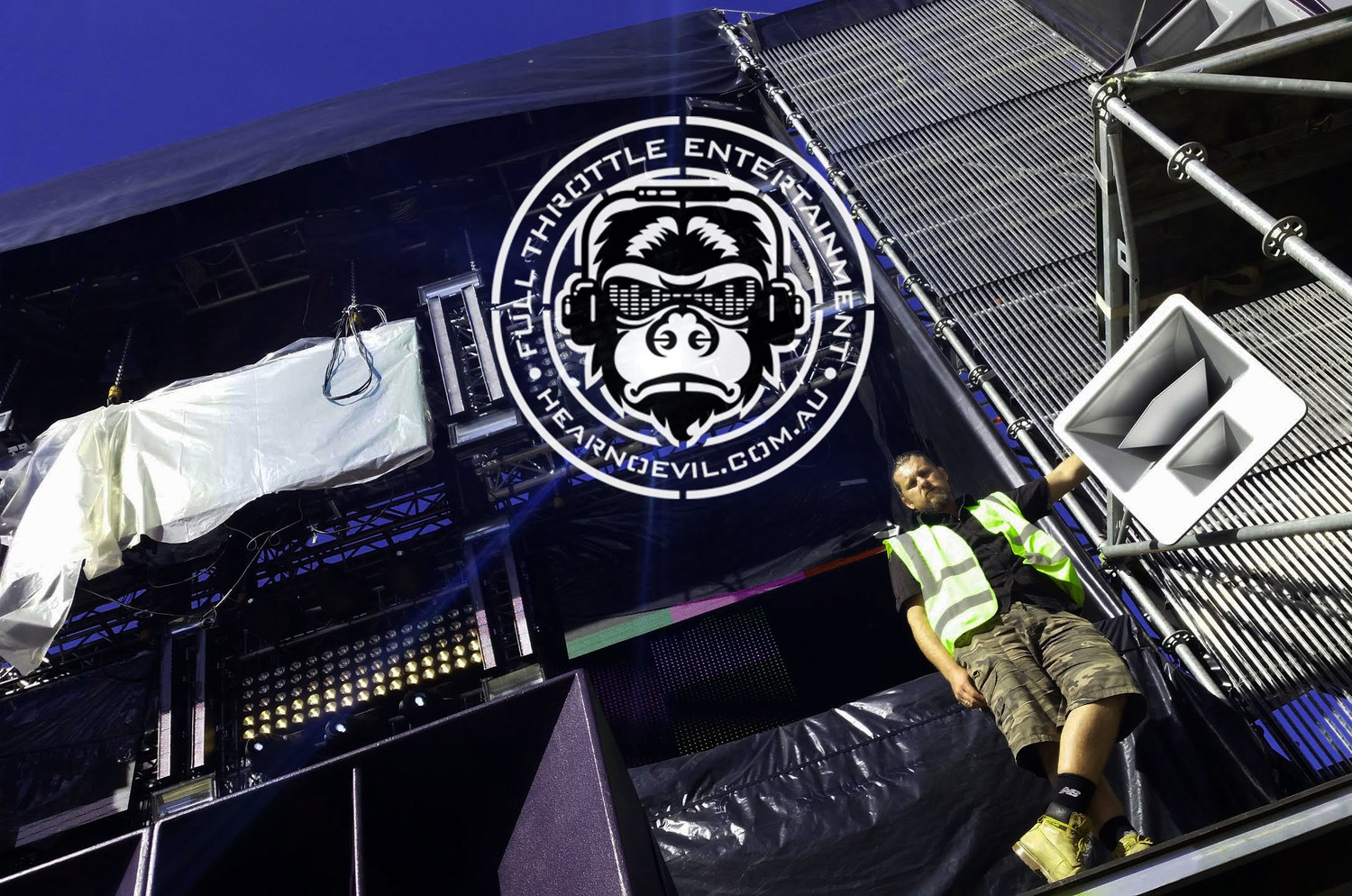 Adam Ward assisting with the set up at Space in Ibiza with Tony Andrews from Funktion-One 21st May 2014