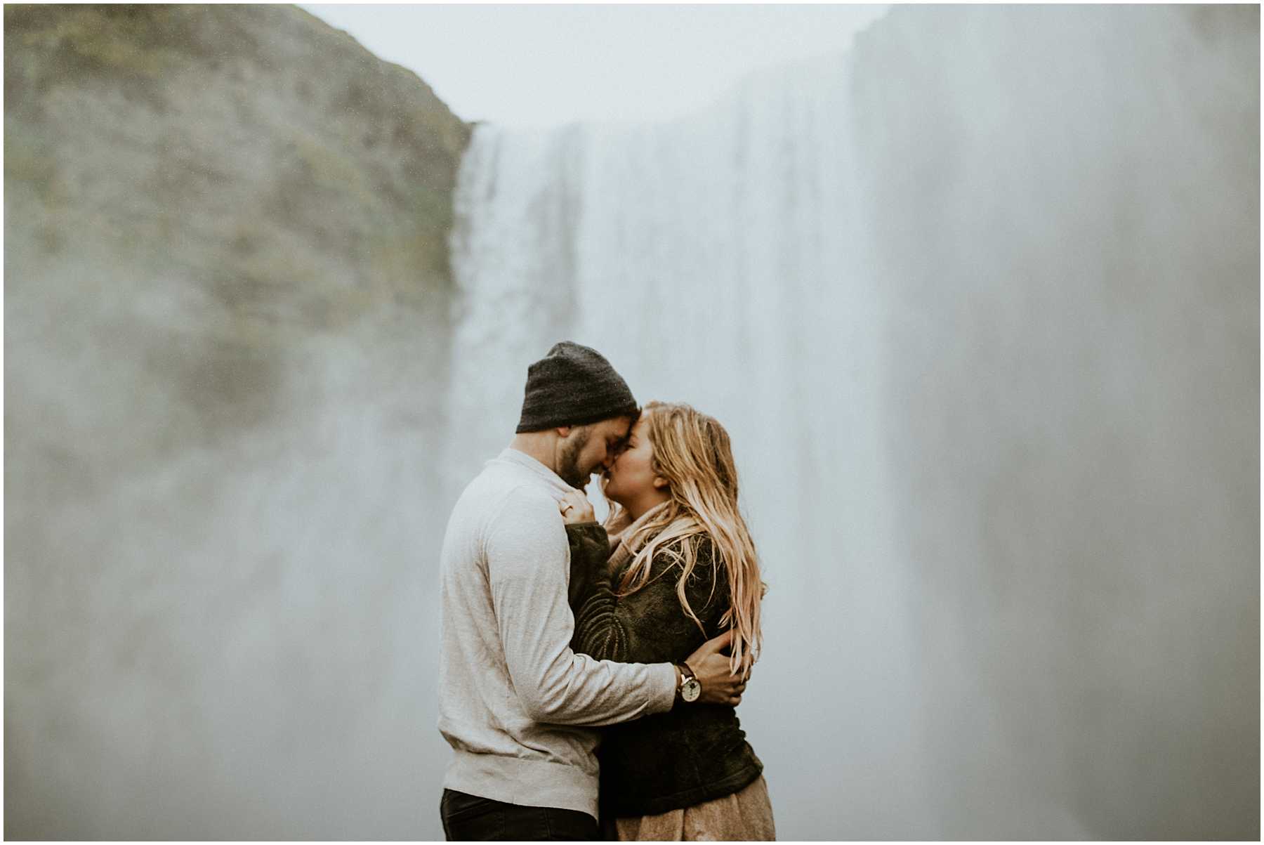 A couple at their engagement session in Iceland