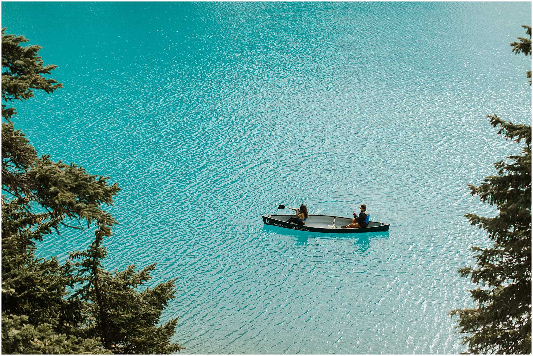 A fun, laid-back, adventurous couples shoot at Lake Moraine in Banff National Park