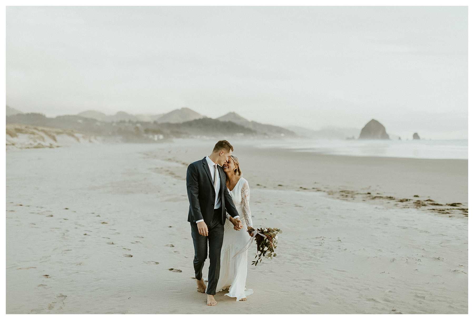 Sunset wedding photos at Cannon Beach, OR