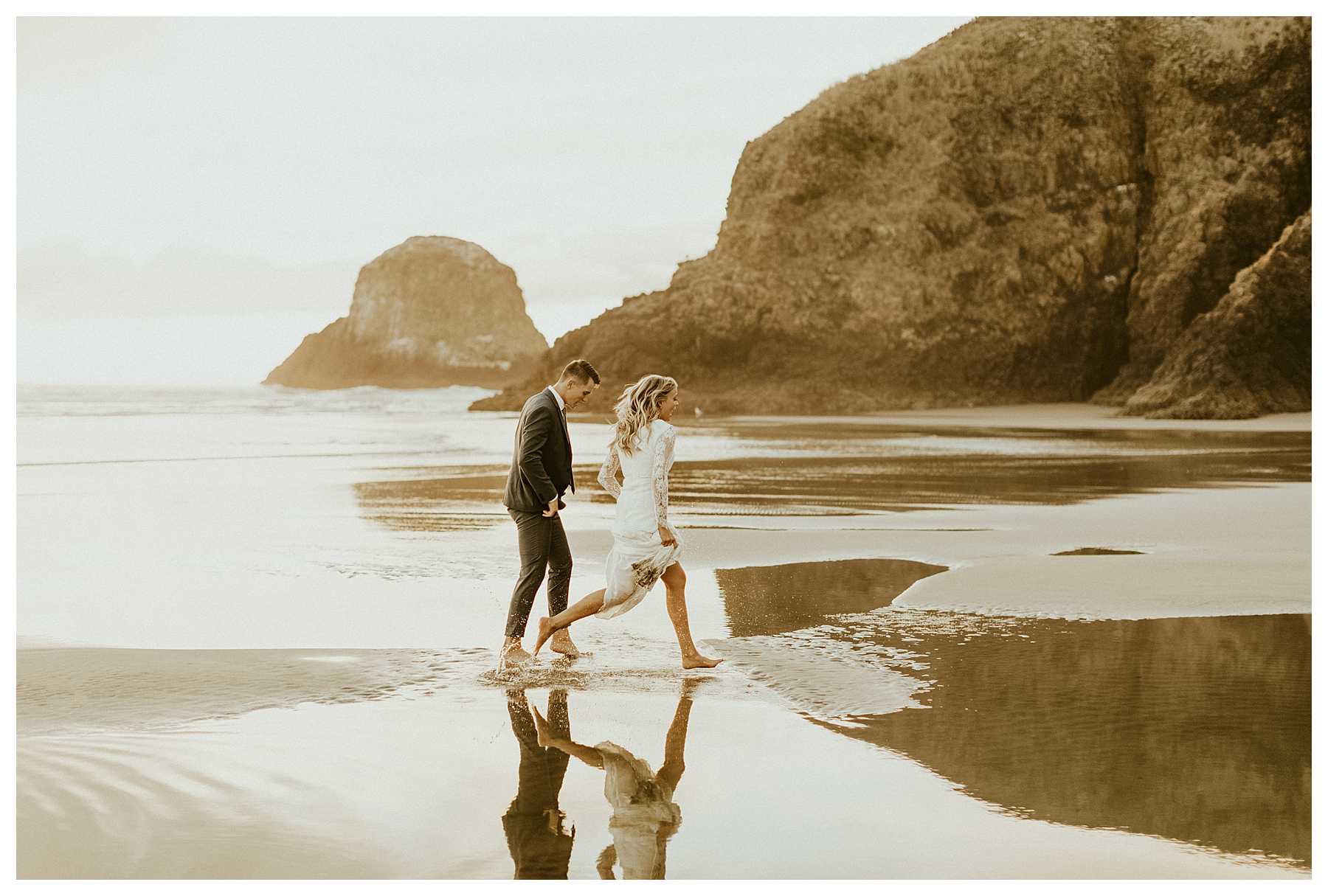 Sunset wedding photos at Cannon Beach, OR