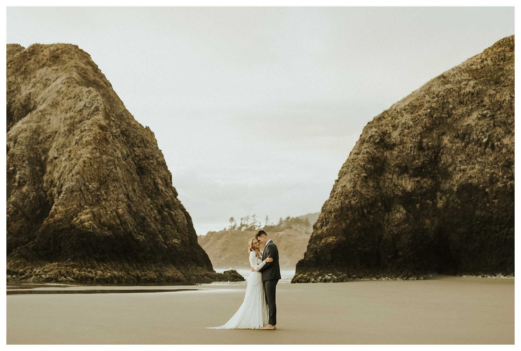 Sunset wedding photos at Cannon Beach, OR