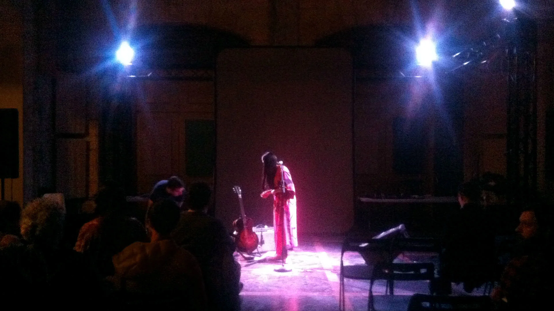 Mariam The Believer glowing in hot pink satin, Issue Project Room, Brooklyn, 12.6.13 