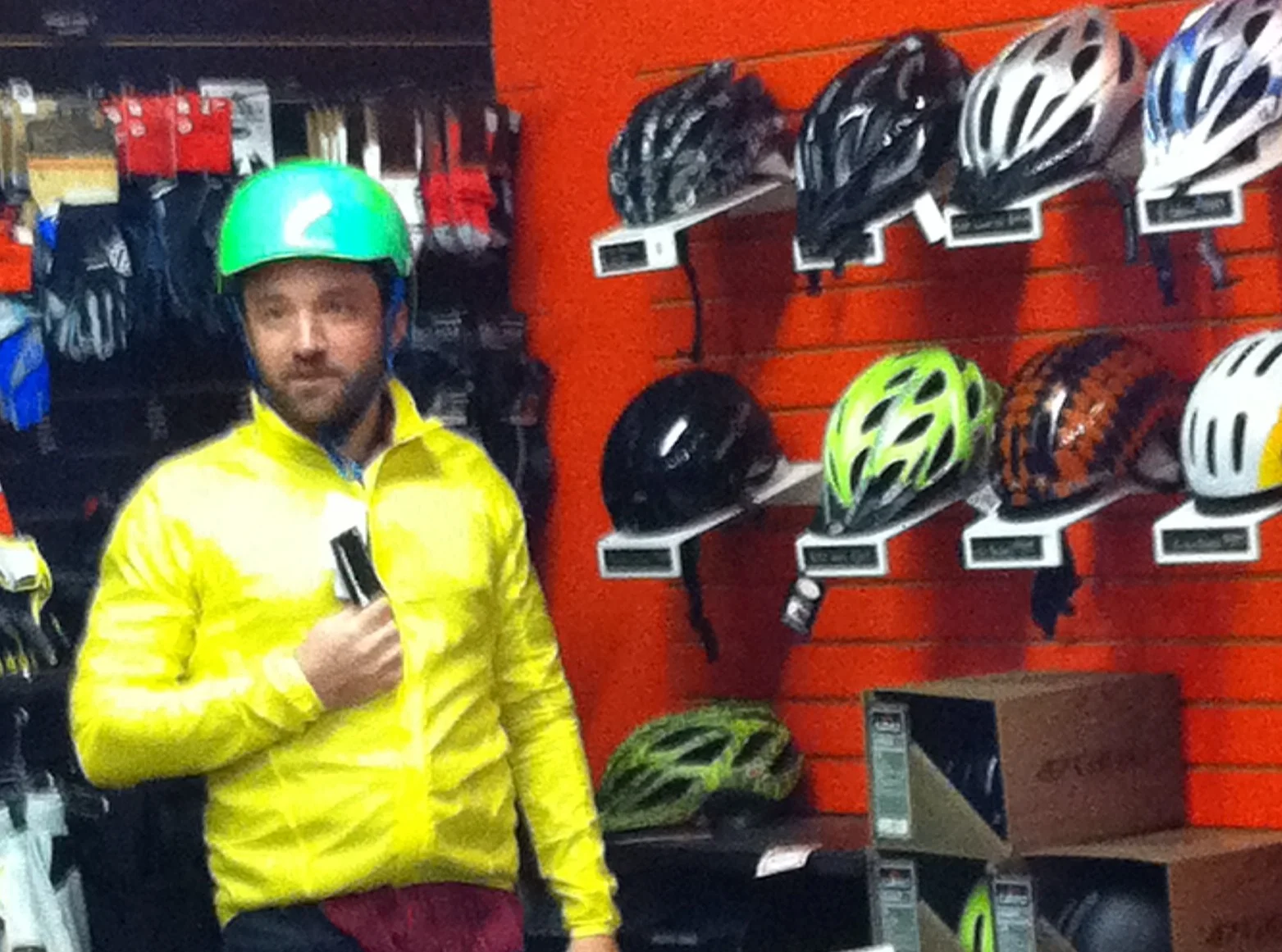 Eben Weiss, AKA BikeSnobNYC, in an awesomely teal helmet at On The Route Bikes