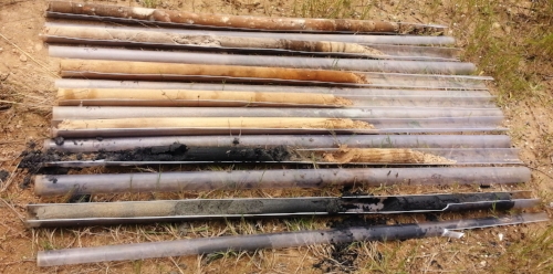 Undisturbed soil samples from Geoprobe DT32 on display. 